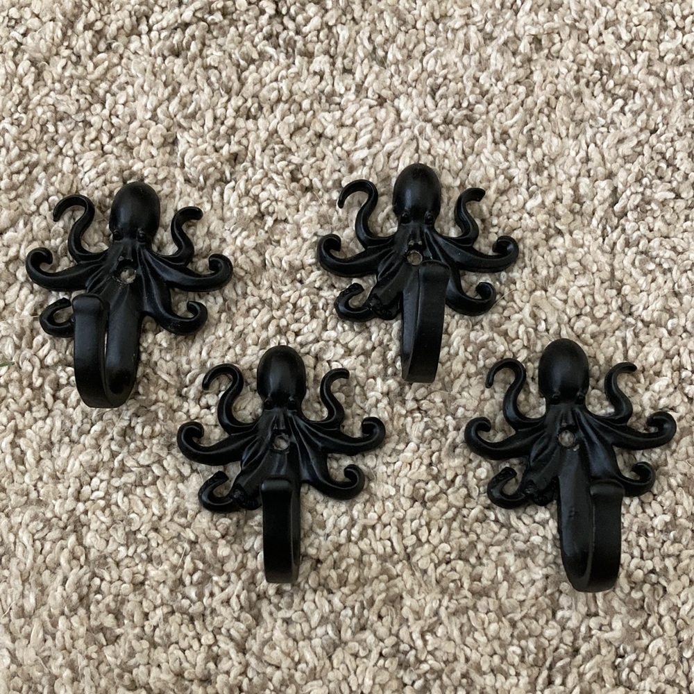 4 Pack Black Octopus Wall Hooks for Keys, Towels, Etc.